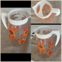 Pichet orange fleuri  70's